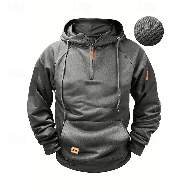 Men's Hoodie Quarter Zip Hoodie Black Wine Navy Blue Blue Brown Hooded Plain Pocket Sports & Outdoor Daily Holiday Polyester Streetwear Basic Casual Spring &  Fall Clothing Apparel Hoodies