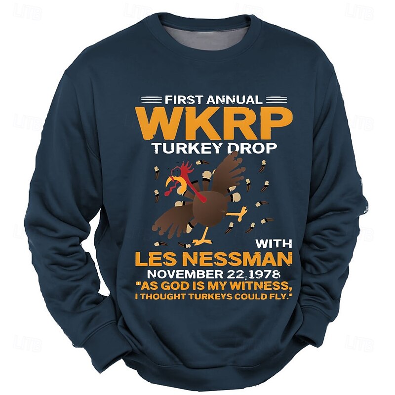 Men's WKRP Turkey Drop Long Sleeve Sweatshirt - Les Nessman 