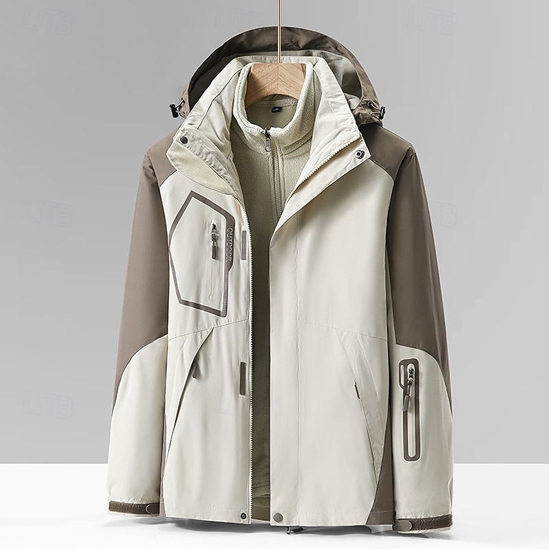 Men's Softshell Jacket Hiking Jacket Winter Outdoor Color Block Windproof Water Resistant 3-in-1 Jacket Fleece Jackets Windbreaker Jacket Traveling Dark Grey Black Ivory Army Green Red