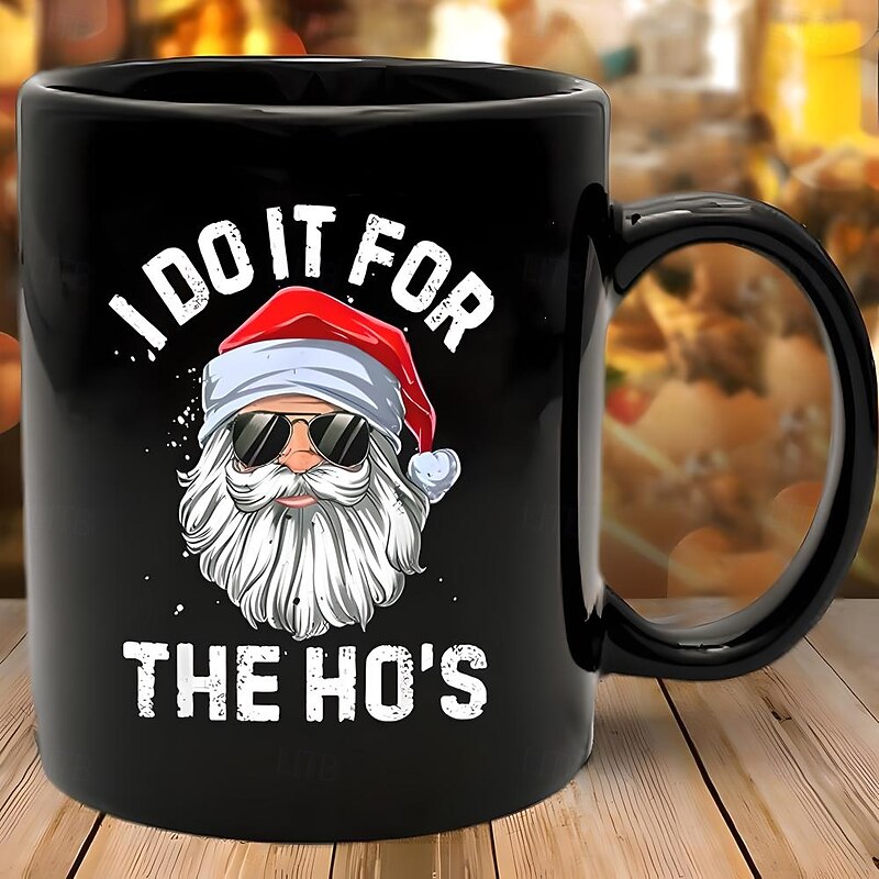 Christmas Gift Mug Black Graphic Funny Coffee Mug 330ml/12oz Santa Claus Ceramics Cup Retro Vintage Design3