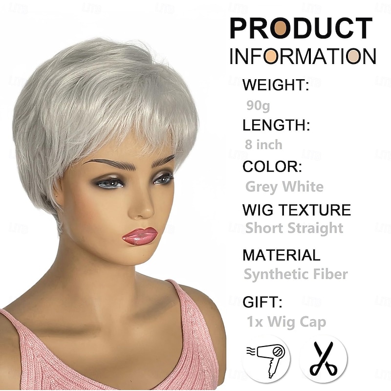 Short Wigs for White Women Short Layered Pixie Cut Wigs with Bangs Women Natural Curly Synthetic Hair Wigs4