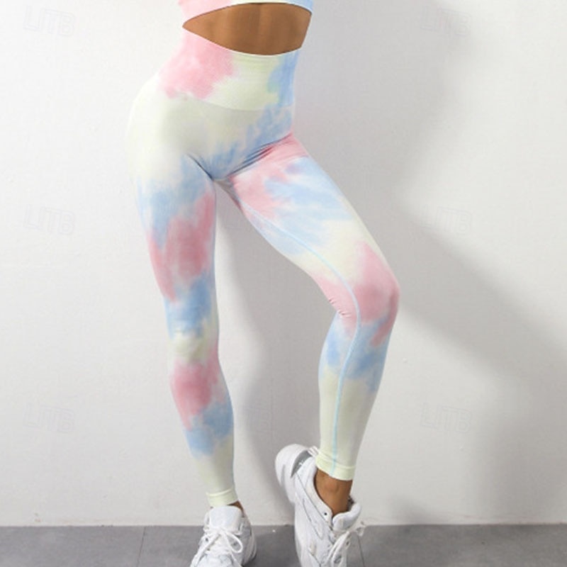 Women's Yoga Pants Yoga Leggings High Waist Pilates Gym Workout Workout Tights Tie Dye Blue Spandex Fall Sports Activewear Stretchy Slim3