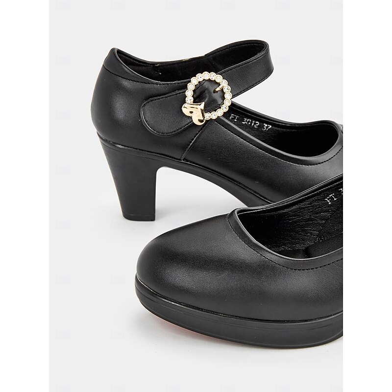 Women's Black Mary Jane Pumps with Rhinestone Buckle and Chunky Heel, Classic Style Comfortable Shoes for Office, Parties, and Daily Wear4