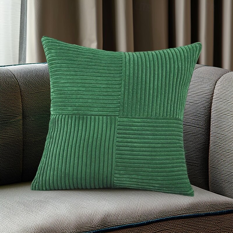 Plush Cross-Stitched Corduroy Decorative Toss Pillows Cover Bohemian Rustic Decor Soft Square Cases for Sofa Bed
