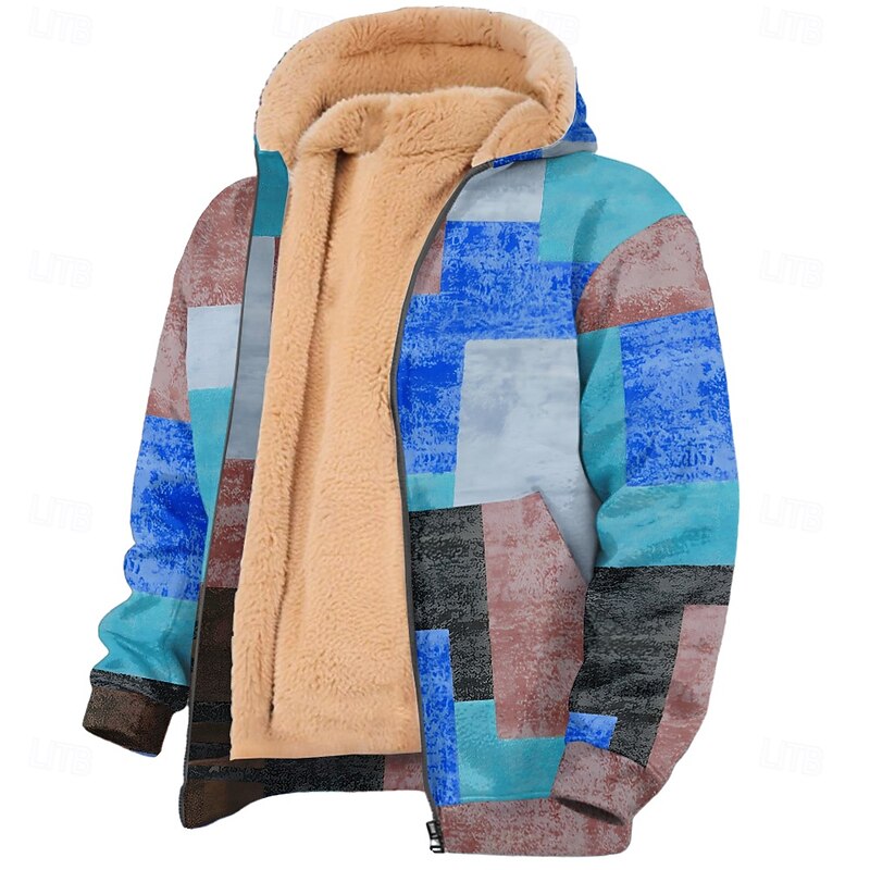 Men's Plaid Checkered Fleece Hoodie Simple Casual Long Sleeve Crew Neck Streetwear Yellow Red Zip Up Fall Winter Designer3