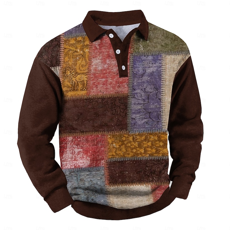 Men's Graphic Animal Flannel Polo Shirt Long Sleeve Polo Shirts Collared Shirts Casual Outdoor Dailywear Outdoor clothing 3D Print Blue Brown Green