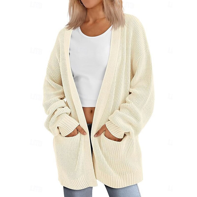Women's Sweater Cardigan Elegant Fashion Streetwear Pure Color Open Front Pocket Knitted Long Sleeve Regular Tops Knit Outdoor Daily Weekend Pink Brown Fall Winter