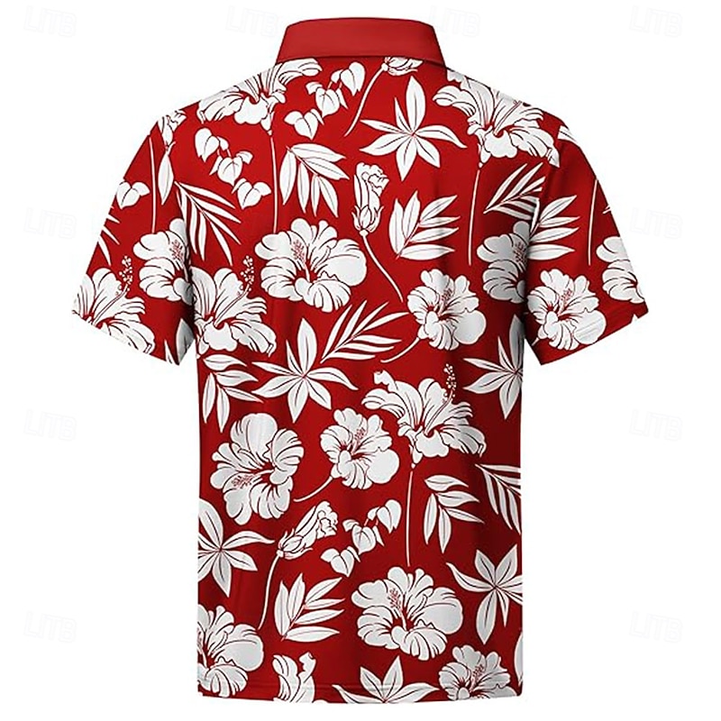 Men's Floral Polo Short Sleeve Polo Shirts Collared Shirts Casual School Outdoor Hawaiian Daily Wear 3D Print Summer Spring Fall Red2
