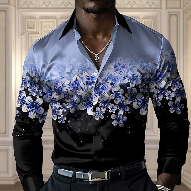 Men's Floral Casual Shirt Button Up Shirt Long Sleeve Casual Party Gift Casual Spring Fall Turndown Button Up Yellow Blue Purple Green Gray4