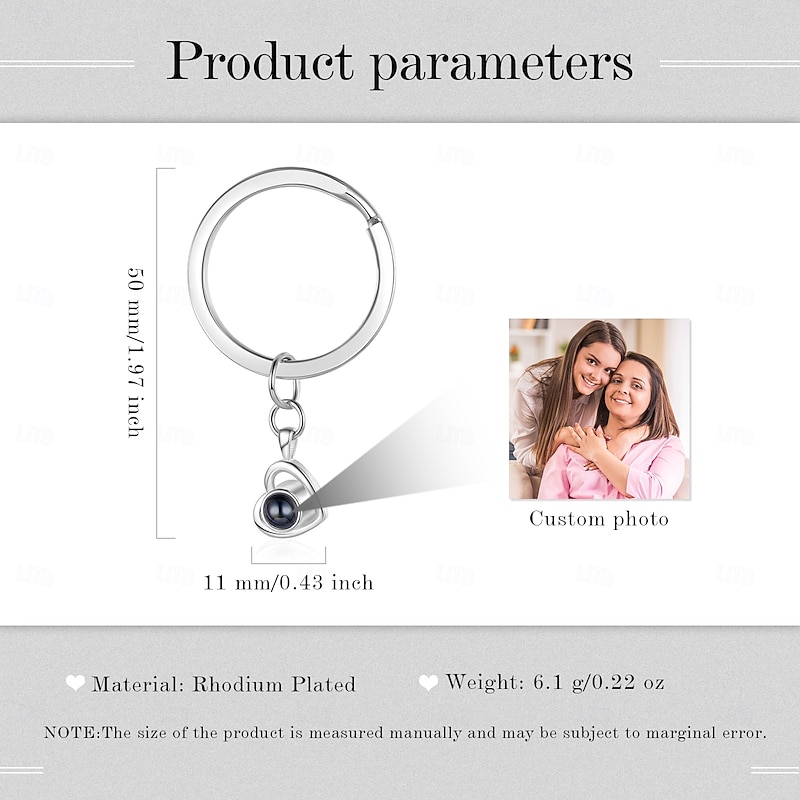 Personalized Projection Keychain Custom Best Gift for Mom – Wedding Gift for Couple, Heart-Shaped Pendant, Stainless Steel, Photo Projection, Perfect Gift for Wife, Girlfriend2