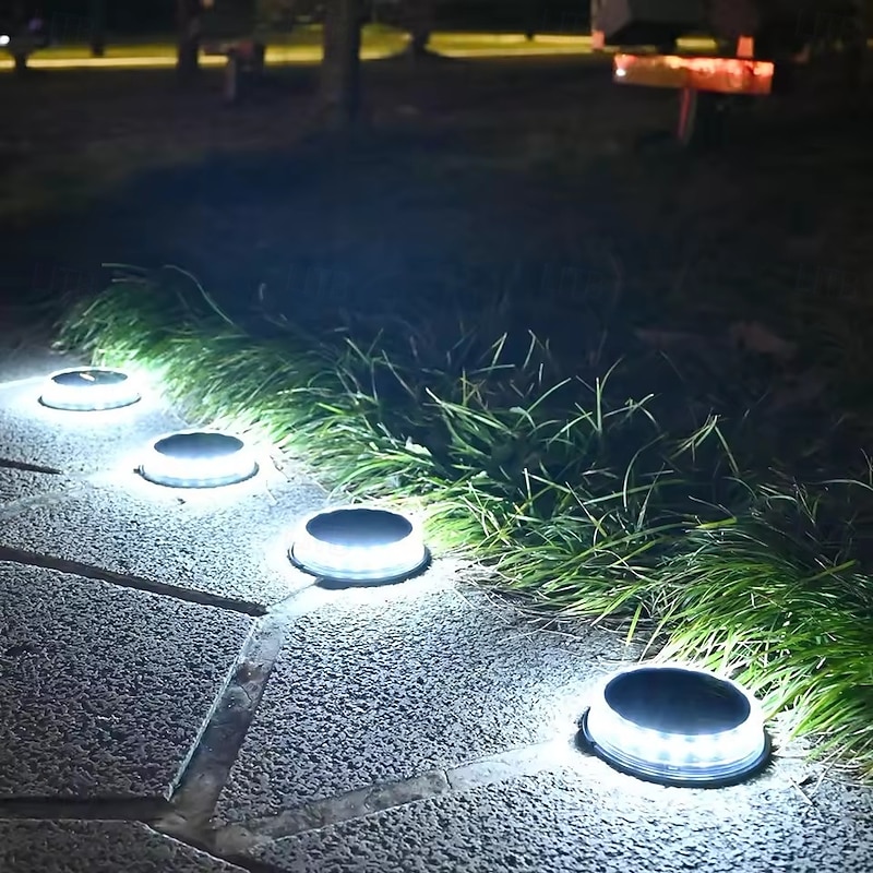 LED Solar Pathway Light Outdoor IP65 Waterproof Super Bright Disk Light 17LED Garden Lawn Pathway Patio Landscape Decoration 4pcs4