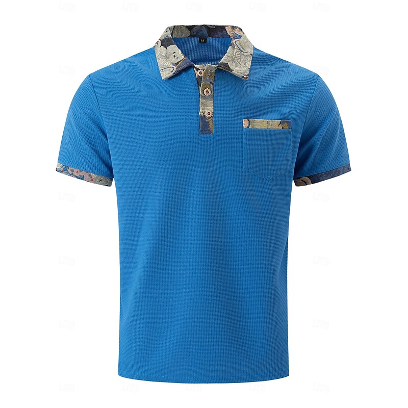 Men's Golf Shirt Waffle Knit Polo Shirt Business Active Classic Short Sleeve Fashion Modern Solid Color Floral Buttons Pocket Summer Spring Regular Fit Black White Blue Beige Gray Golf Shirt2