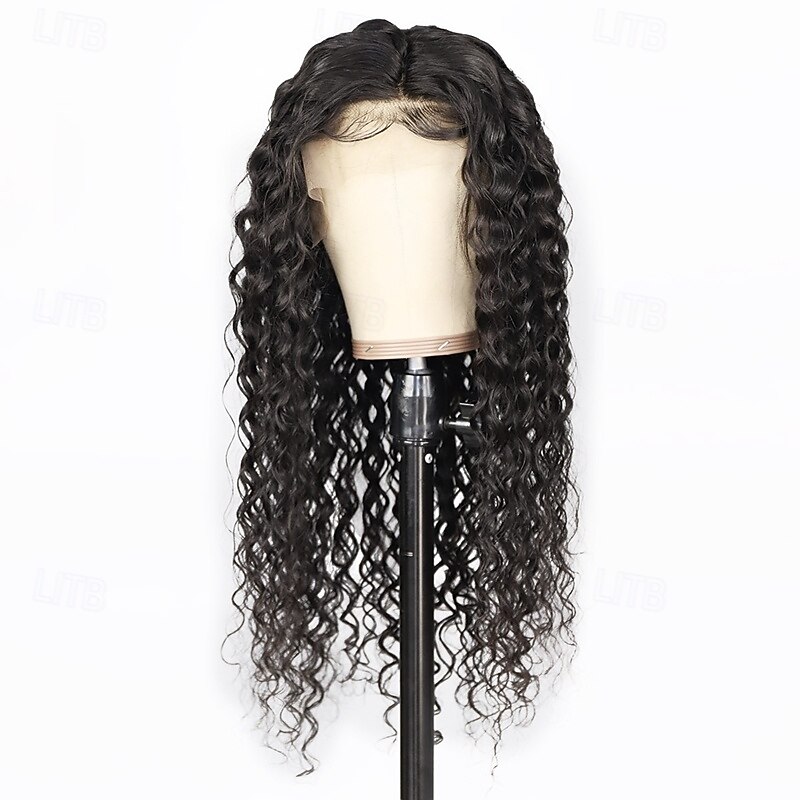 Remy Human Hair 4*4 transparent lace Water Wave human hair wig Natural color Lace wig 150% density3
