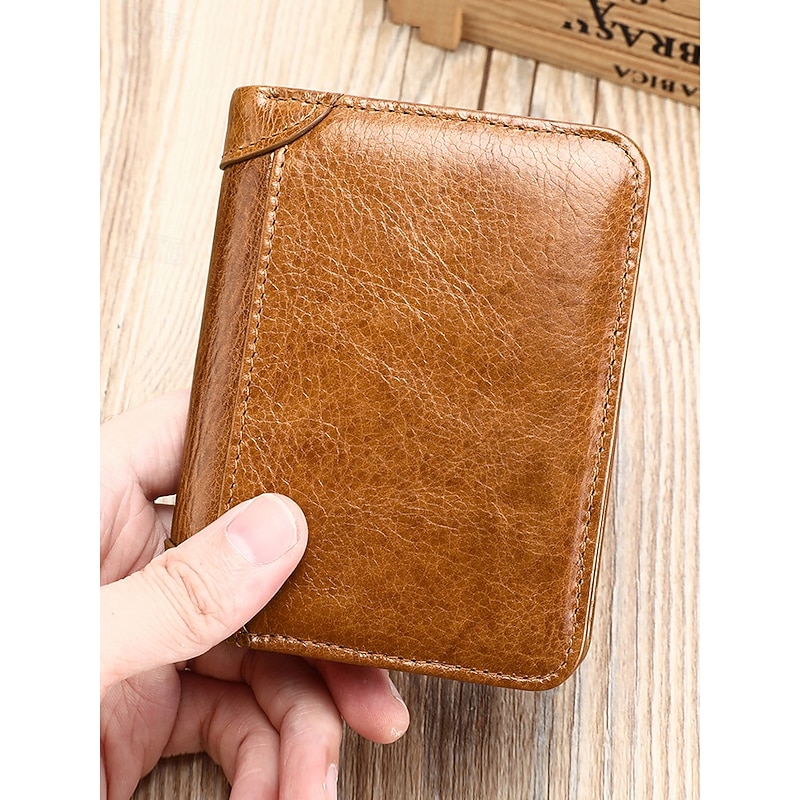 Men's Wallet Credit Card Holder Wallet Leather Cowhide Office Casual Daily Multiple pockets Large Capacity RFID Blocking Solid Color Color rubbing Light Brown Black Brown