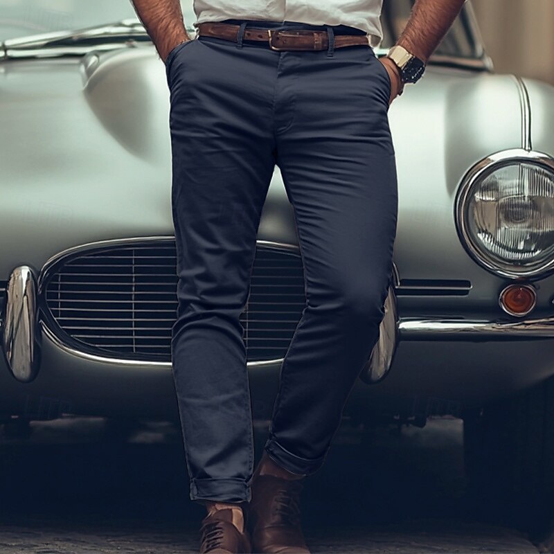 Men's Trousers Chinos Chino Pants Casual Pants Buttons Front Pocket Plain Comfort Soft Business Daily Going out Fashion Streetwear Light Khaki Black Micro-elastic4