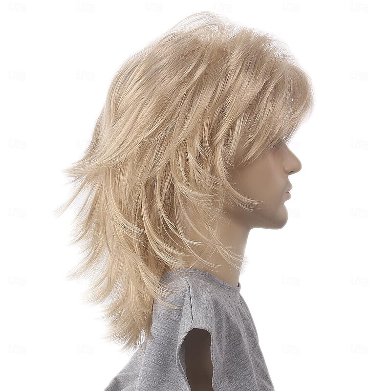 Mullet Wig with Bangs 70s Disco Party Mens Hippie Wigs Brown Long Curly Male Wig Halloween Costumes 80s Rocker Wig For Carvinal2