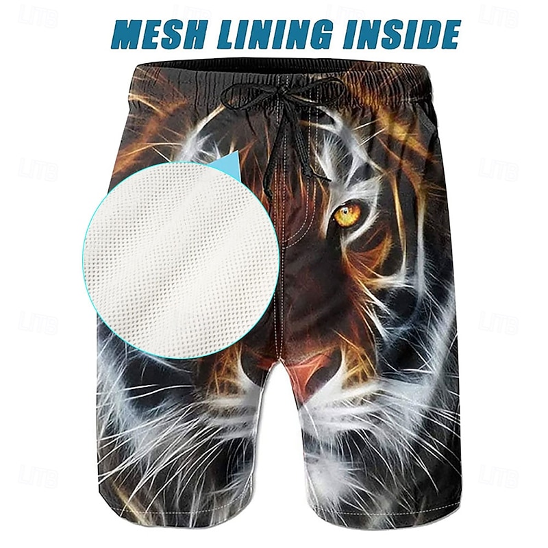 Men's Animal Tiger Swim Trunks Swim Shorts Board Shorts Mid Waist Streetwear Hawaiian Casual Daily Holiday Pocket Drawstring Elastic Waist Designer Clothing Apparel2