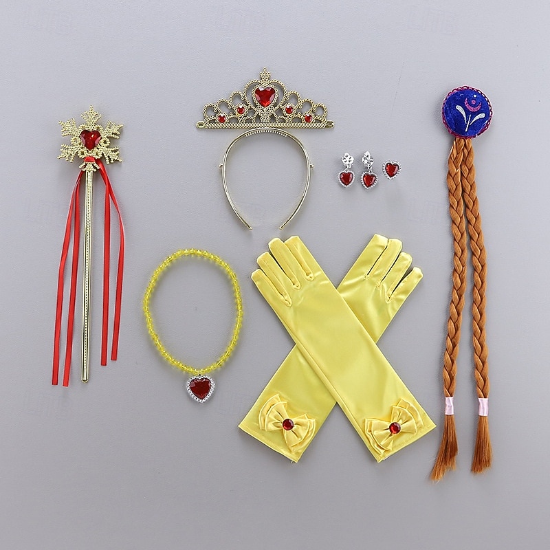 7 pieces Kids Girls' Gloves Hair Accessories Jewelry Set Tiara Active Sweet Party Birthday Snowflake Yellow Pink3