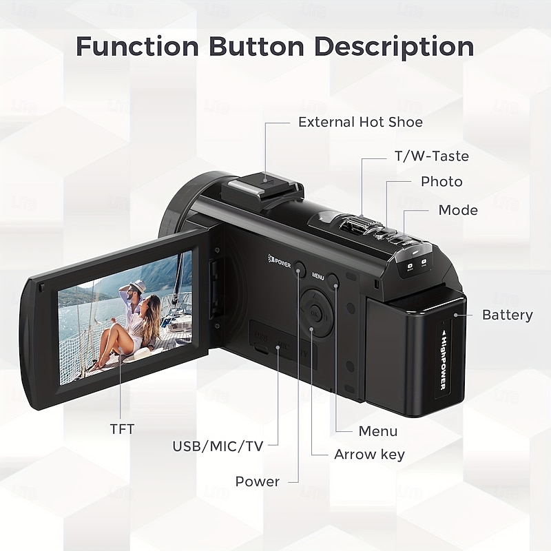 16X Digital Zoom Ultra HD 30FPS Digital Video Camera Camcorder with 3inch IPS 270 Degrees Rotation Screen Remote Control and 1500mah Battery for Vlogging3
