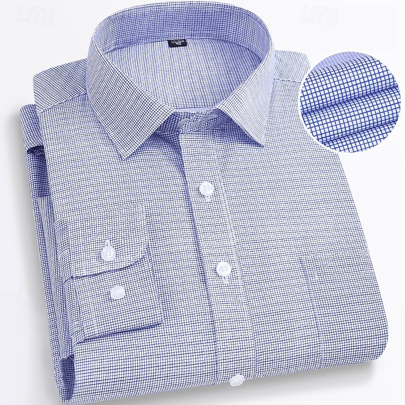 Men's Dress Shirt Non Iron Shirt Plaid Shirt Stretch Wedding Outdoor Light Blue Black Pink Blue Long Sleeve Collar Summer Spring Clothing Apparel4