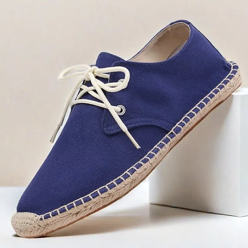 Men's Blue Canvas Espadrille Lace-Up Shoes with Jute Rope Sole – Comfortable Summer Casual Footwear2