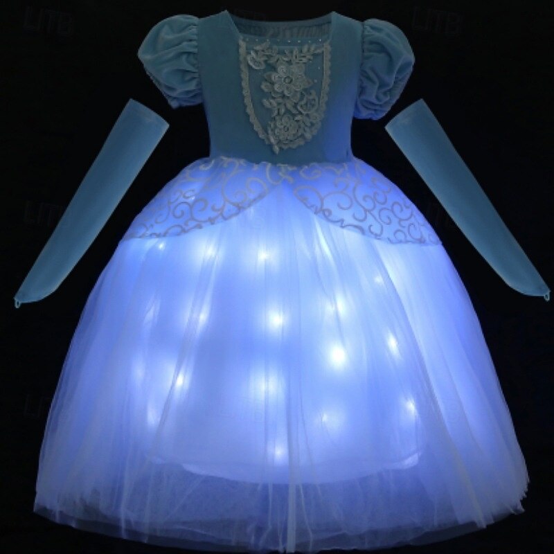 Frozen Princess Fairytale Elsa Flower Girl Dress Theme Party Costume Tulle Dresses Carnival Costume Led Light Up Movie Cosplay for Girls' Kid's Halloween Carnival Mardi Gras Performance Party Stage - Main Image