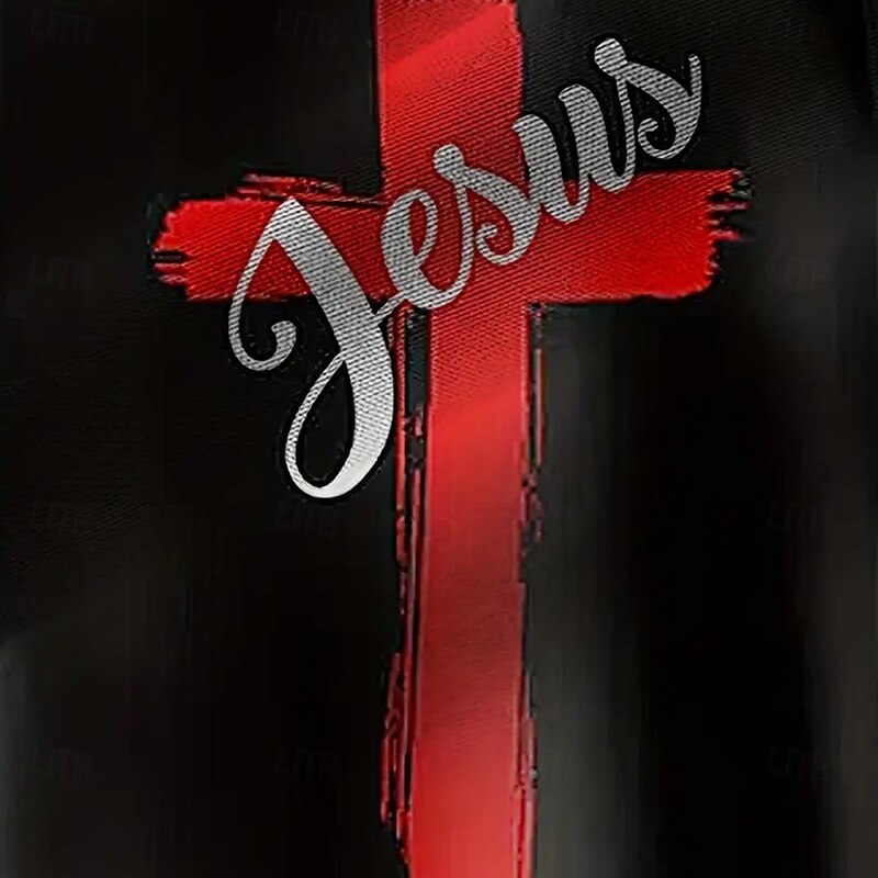 Men's Quotes & Sayings Cross Casual Shirt Button Up Shirt Short Sleeve Dark Causal Casual Summer Spring Turndown Button Up Black3