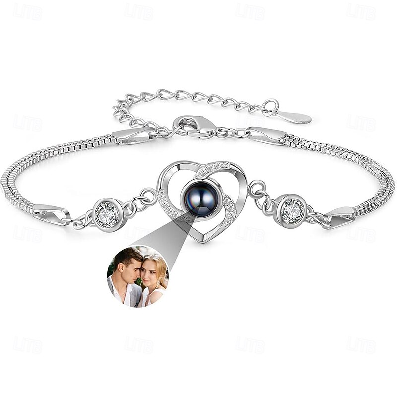 Personalized Projection Bracelet Custom Best Gift for Mom – Rhodium-Plated Couple Themed Bracelet, Ideal Wedding, Mother's Day, or Girlfriend Gift
