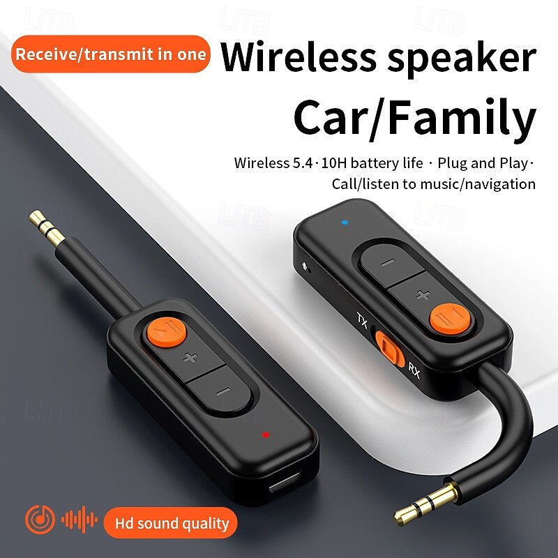 Bluetooth 5.4 Audio Transmitter Receiver 3.5MM AUX Stereo Music Wireless Adapter With Mic For Car Airplane TV PC Headphone
