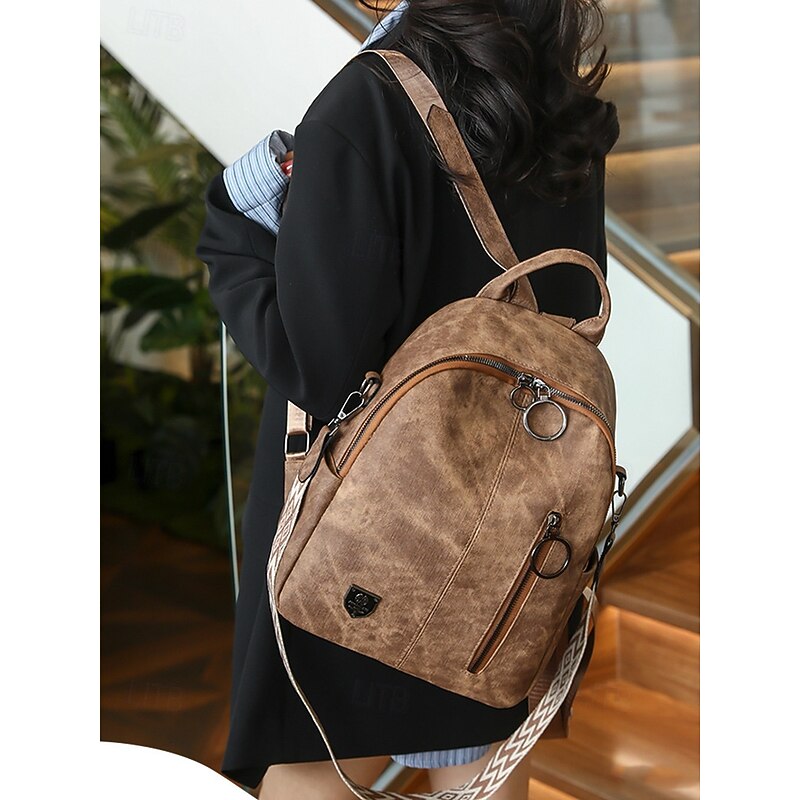 Women's Faux Leather Convertible Backpack in Brown with Adjustable Straps, Multiple Carrying Styles, and Zipper Pockets – Ideal for Travel, Work, and Everyday Use2