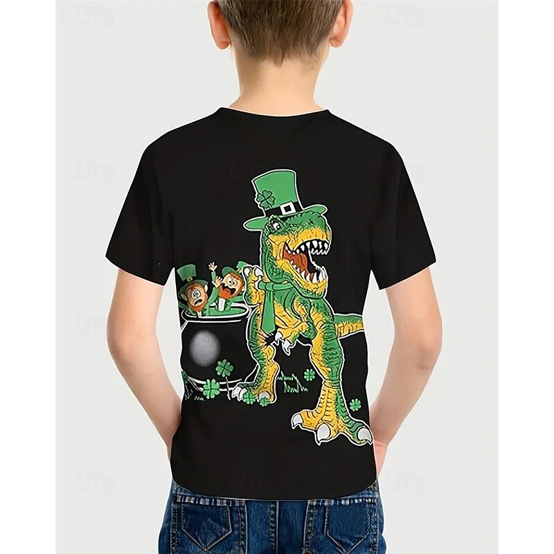 St. Patrick Boys 3D Graphic Dinosaur T shirt Tee Short Sleeve Summer Spring Fashion Basic Kids 4-12 Years Crew Neck Outdoor Casual Daily Regular Fit2