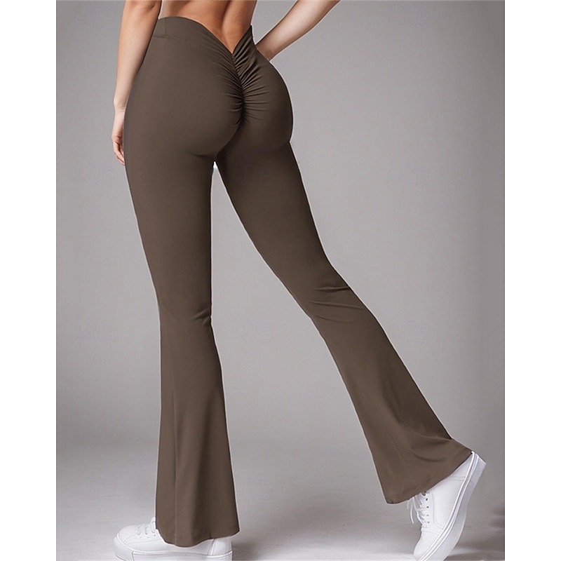 Women's Yoga Pants Flare Leg High Waist Pilates Gym Workout Workout Pants Solid Color Black Navy Blue Coffee Fall Sports Activewear Stretchy Slim