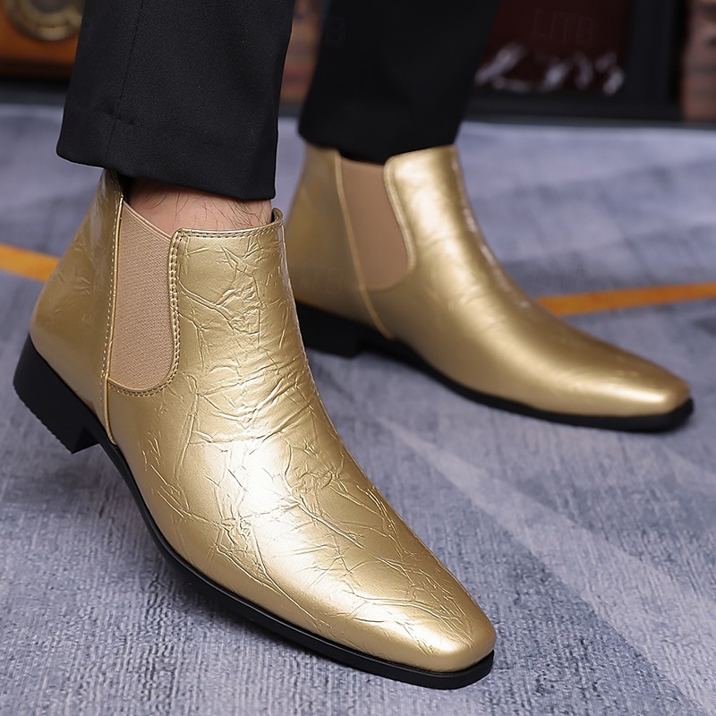 Men's Purple Patent Faux Leather Chelsea Boots with Elastic Goring – Stylish Casual and Formal Footwear3