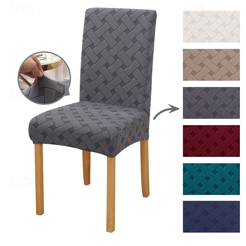 Elastic Dining Chair Cover Stretch Removable Washable Short Jacquard High Back Dining Chair Cover Protector Seat Slipcover