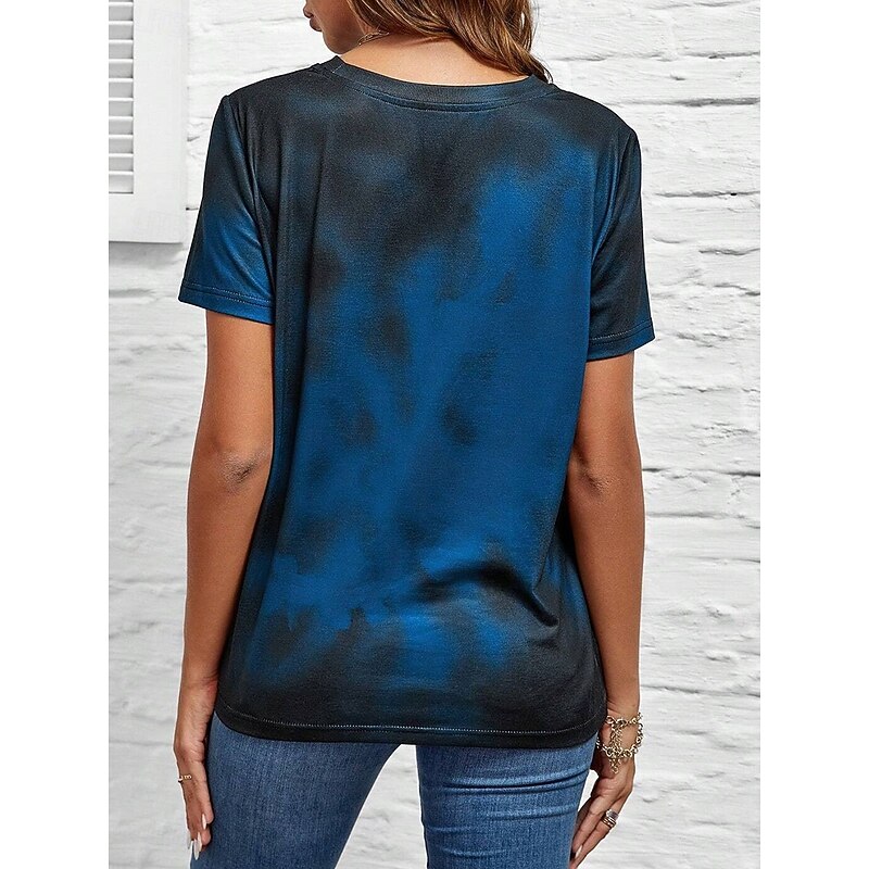 Women's T Shirt Butterfly Casual Short Sleeve Round Neck Regular Tops Daily Print Blue Summer2
