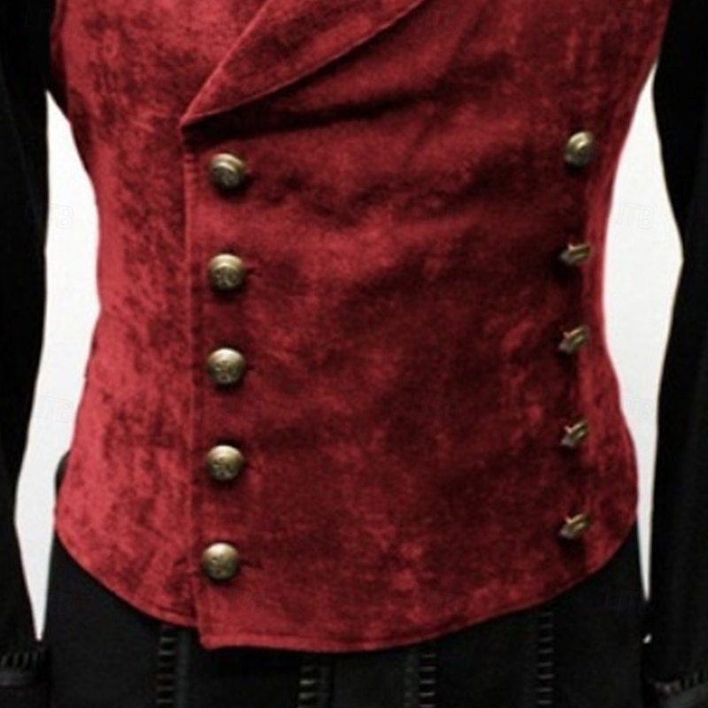 Men's Suede Vest Vacation Daily Wear Going out Vintage Style Chic & Modern Spring &  Fall Buttons Polyester Comfortable Plain Double Breasted Queen Anne Regular Fit Black Red Navy Blue Brown Vest4