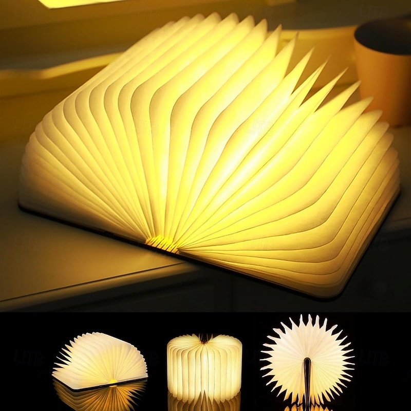 Mini Wooden Book Lamp - Folding LED Mood Light, USB Rechargeable Table Lamp for Home Decor