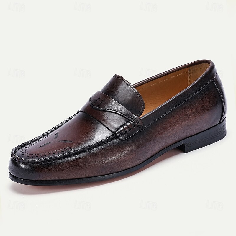 Stylish Brown Leather Loafers with Stitching Detail for Men | Perfect for Casual and Business Casual3