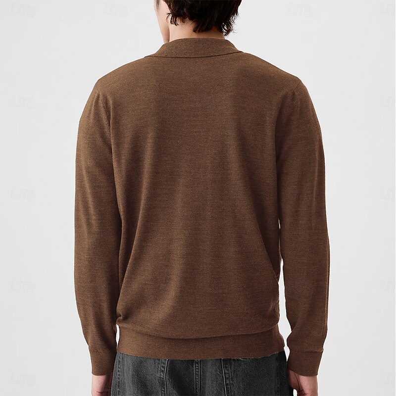 Men's 100% Wool Pullover Sweater Knit V Neck Solid Color Turndown Knitwear Elegant Outdoor Home Clothing Apparel Spring Fall Black Navy Blue S M L2