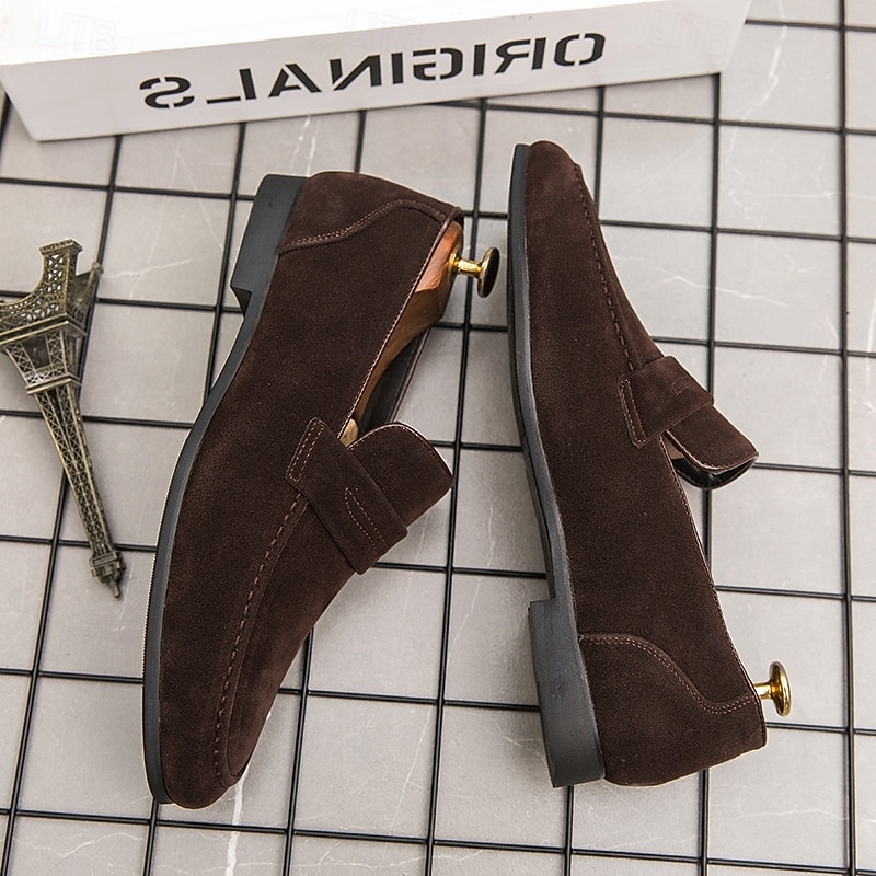 Men's Faux Suede Loafers - Classic Slip-On Casual Shoes with Low Heel and Soft Sole for Everyday Wear