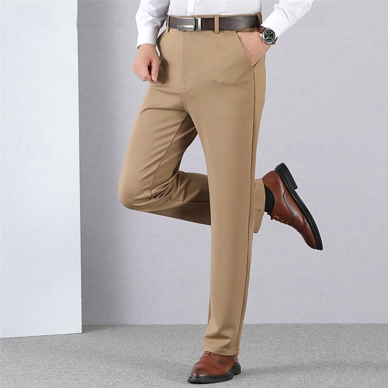Men's Graduation Dress Pants Trousers Chinos Buttons Pocket Solid Color Comfort Formal Party Work Fashion Classic Style Black Wine Micro-elastic2