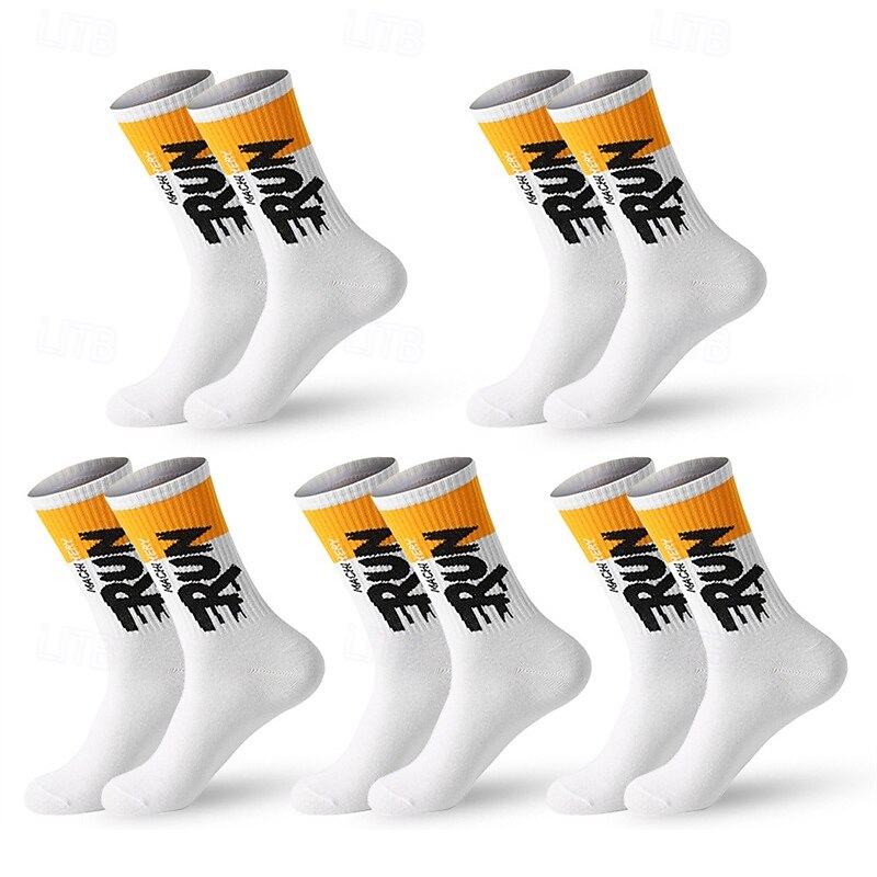 Men's 5 Pairs Multi Packs Socks Crew Socks Running Socks Casual Socks Black White Color Color Block Letter Vacation Sports & Outdoor Daily Basic Medium Spring Fall Fashion Casual4