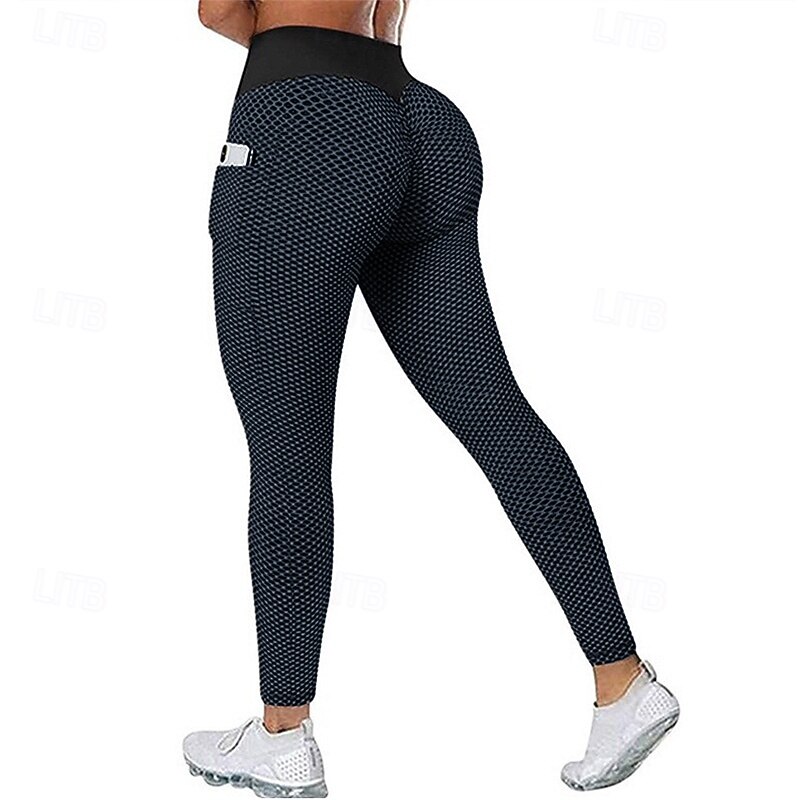 Women's Yoga Pants Yoga Leggings Pocket Basic Butt Lift Tummy Control High Waist Pilates Gym Workout Workout Cropped Leggings Tights Fashion Black Blue Fuchsia Fall Winter Sports Activewear Stretchy4