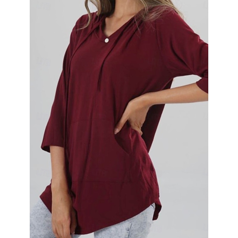 Women's T Shirt Plain Fashion Modern Casual Long Sleeve V Neck Regular Tops Daily Weekend Patchwork Black Red Navy Blue Fall Winter3