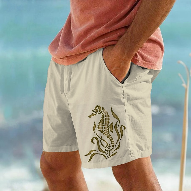 Men's Animal Sea Hippocampus Shorts Summer Shorts Beach Shorts Mid Waist Streetwear Hawaiian Designer Casual Daily Holiday Drawstring Elastic Waist Designer Clothing Apparel3