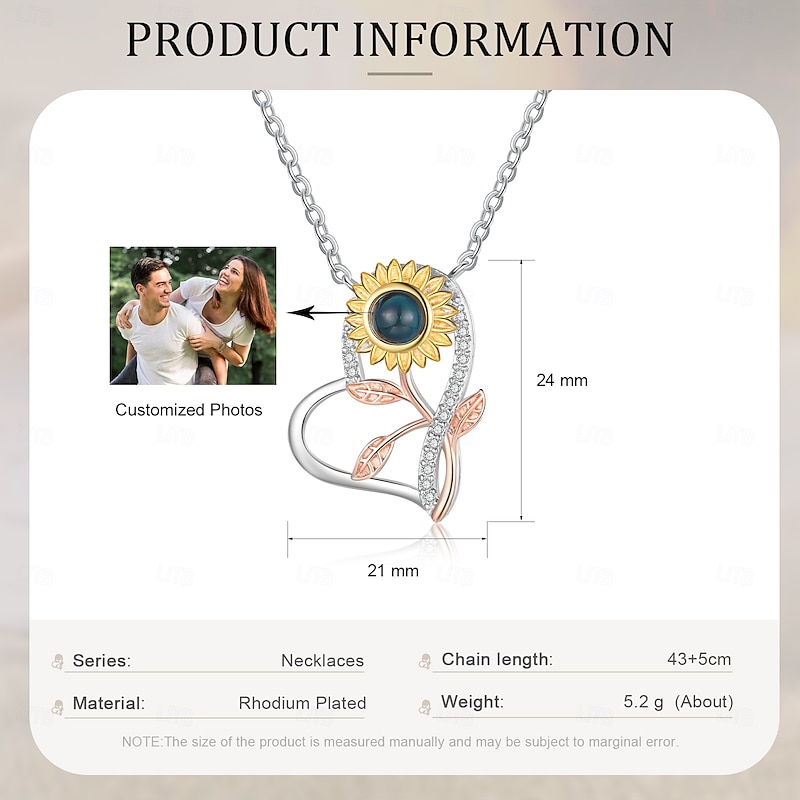 Personalized Projection Necklace Custom Best Gift for Mom - Sunflower-shaped Hollow Pendant, Couple Theme Wedding, Mother's Day Romantic Gifts for Girlfriend, Wife, Mom2