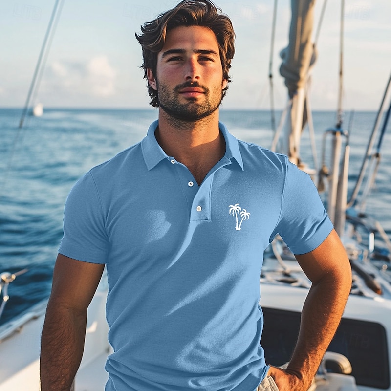 Kentucky Derby Men's Tree Polo Short Sleeve Polo Shirts Collared Shirts Casual Resort Vacation Wear Buttons 3D Print Summer Spring Fall Black White Blue