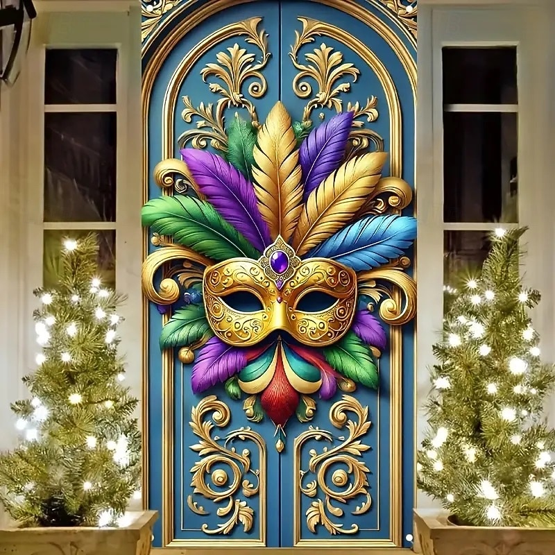 Carnival Mardi Gras Door Decorations Door Covers Mask Door Tapestry Door Curtain Decoration Backdrop Indoor/Outdoor Door Banner for Front Door Farmhouse4