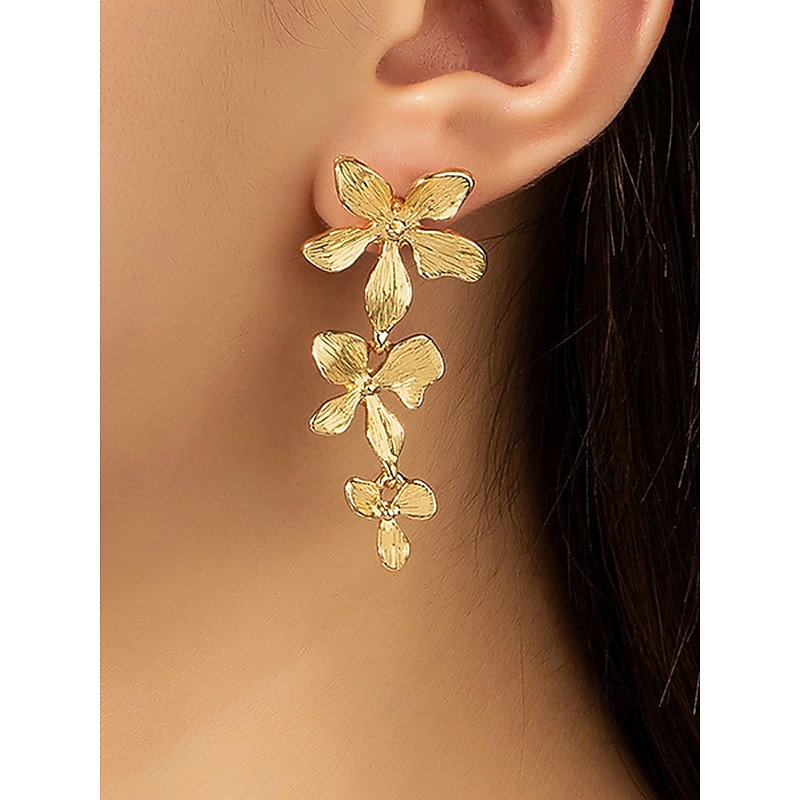 Women's Gold Floral Drop Earrings, Lightweight Statement Jewelry for Weddings, Parties, and Elegant Occasions