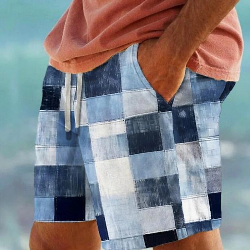 Men's Swim Trunks Swim Shorts Board Shorts Bathing Suit Drawstring with Pockets Swimming Surfing Beach Water Sports Plaid Summer Spring2
